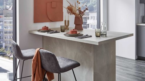 Einbauküche Nobilia® aus Holz in Grau nobilia® Einbauküche Senso mit Elektrogeräten, z. B.  Kühlschrank Schiefergrau - zweiteilig