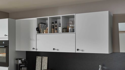 Einbauküche Nobilia® aus Holz in Hellgrau nobilia® Einbauküche Softline mit LAURUS Elektrogeräten, z. B. Kühlschrank Seidengrau - Länge ca. 390 cm