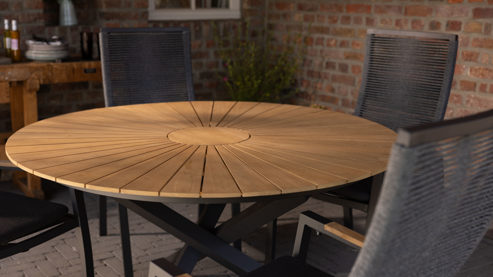 Gartenmöbel-Set Interliving aus Holz in Holzfarben Interliving Gartenmöbel Serie 7011 - Essgrupe mit Relaxstühlen anthrazitfarbenes Rope, TEXTILENE® & Aluminium, Teakholz