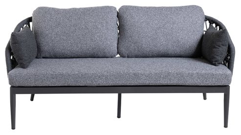 Lounge-Gruppe Interliving aus Kunstfaser in Grau Interliving Gartenmöbel Serie 7013 - Loungemöbel-Set mit Couchtisch grauer Olefin-Teddybezug, Rope, Aluminium & Sinterstein - vierteilig