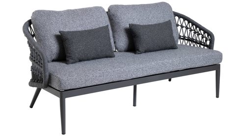 Lounge-Gruppe Interliving aus Kunstfaser in Grau Interliving Gartenmöbel Serie 7013 - Loungemöbel-Set mit Couchtisch grauer Olefin-Teddybezug, Rope, Aluminium & Sinterstein - vierteilig