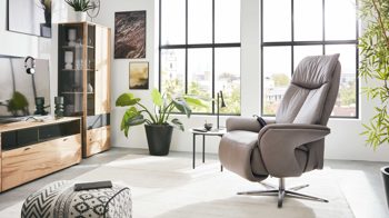 Relaxsessel Interliving aus Leder in Grau Interliving Sessel Serie 4552 stahlfarbenes LongLife-Leder & edelstahlfarbener Sternfuß – zwei Motoren
