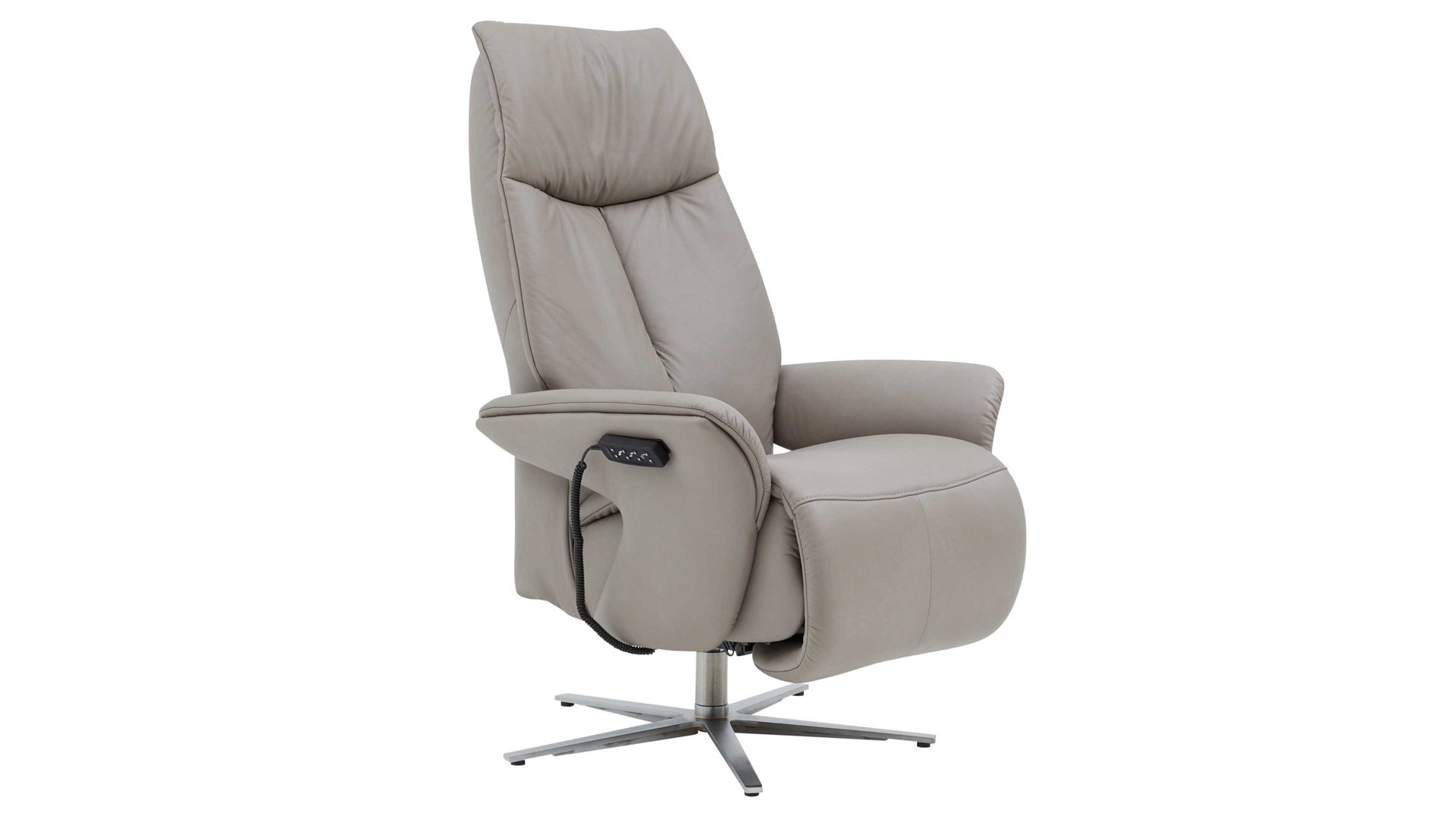 Relaxsessel Interliving aus Leder in Grau Interliving Sessel Serie 4552 – Sessel 58U44 stahlfarbenes LongLife-Leder & edelstahlfarbener Sternfuß – zwei Motoren