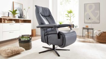 Relaxsessel Interliving aus Leder in Blau Interliving Sessel Serie 4561 - Easy Swing Sessel meerblaues LongLife-Leder & anthrazitfarbener Sternfuß