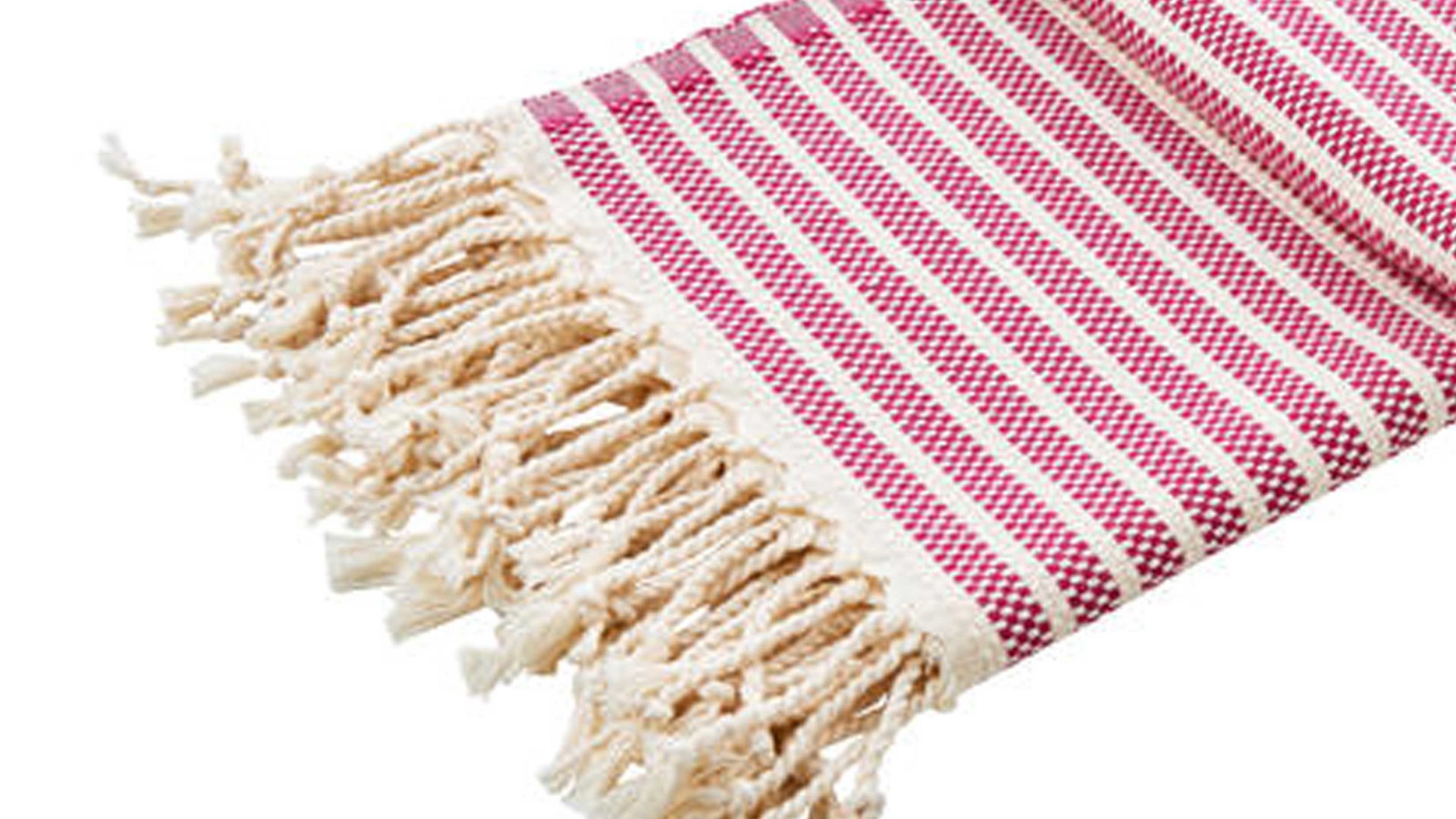 Wohndecke Done.® aus Naturfaser in Pink done.® Wohndecke Lounge Stripes Plus Pink & Weiß – ca. 100 x 180 cm