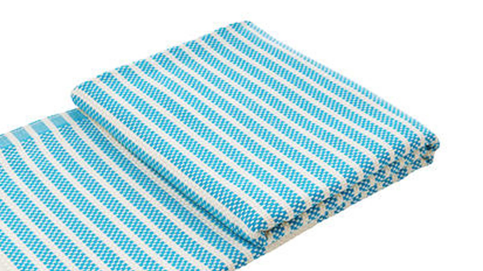 Wohndecke Done.® aus Naturfaser in Petrol done.® Wohndecke Lounge Stripes Plus Petrol & Weiß – ca. 100 x 180 cm