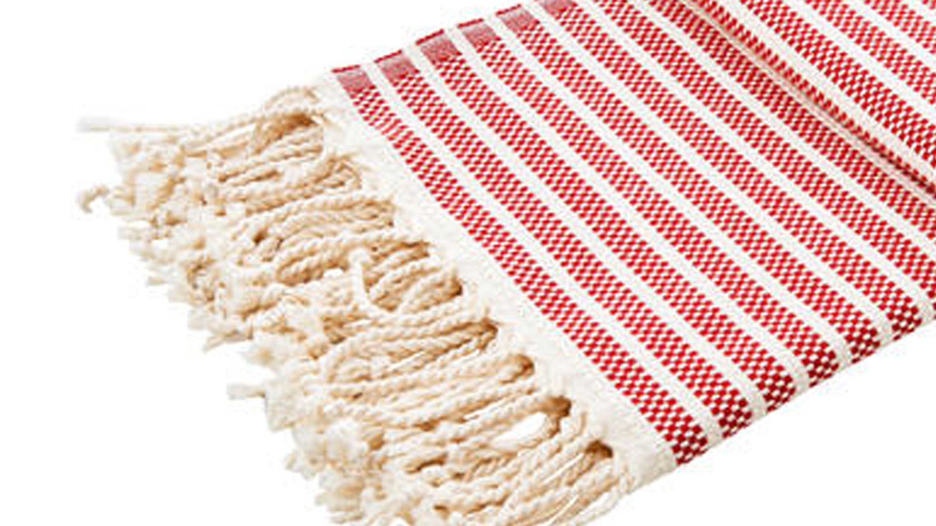 Wohndecke Done.® aus Naturfaser in Rot done.® Wohndecke Lounge Stripes Plus Rot & Weiß – ca. 100 x 180 cm