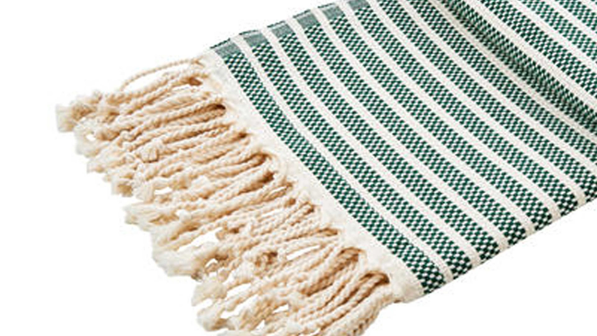 Wohndecke Done.® aus Naturfaser in Grün done.® Wohndecke Lounge Stripes Plus Grün & Weiß – ca. 100 x 180 cm