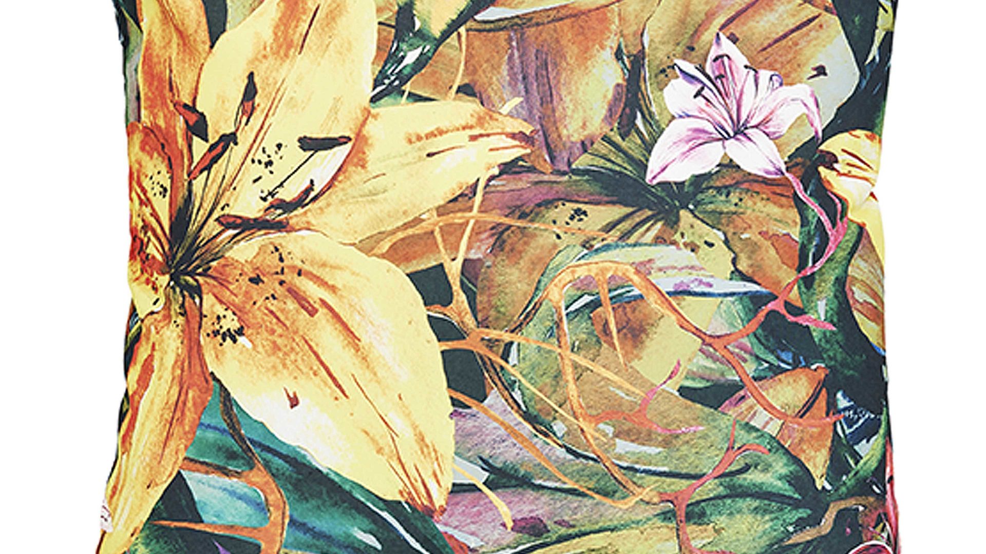 Einzelkissen Done.® aus Kunstfaser in Mehrfarbig done.® Kissen Cushion Outside Yellow Lily Dessin Lilie – ca. 65 x 65 cm