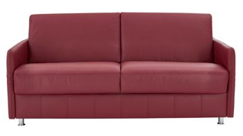Schlafsofa Bali aus Leder in Dunkelrot Messina Funktionssofa - Schlafcouch dunkelrotes Leder 20-1030 & Chromfüße 84 - Breite ca. 157 cm