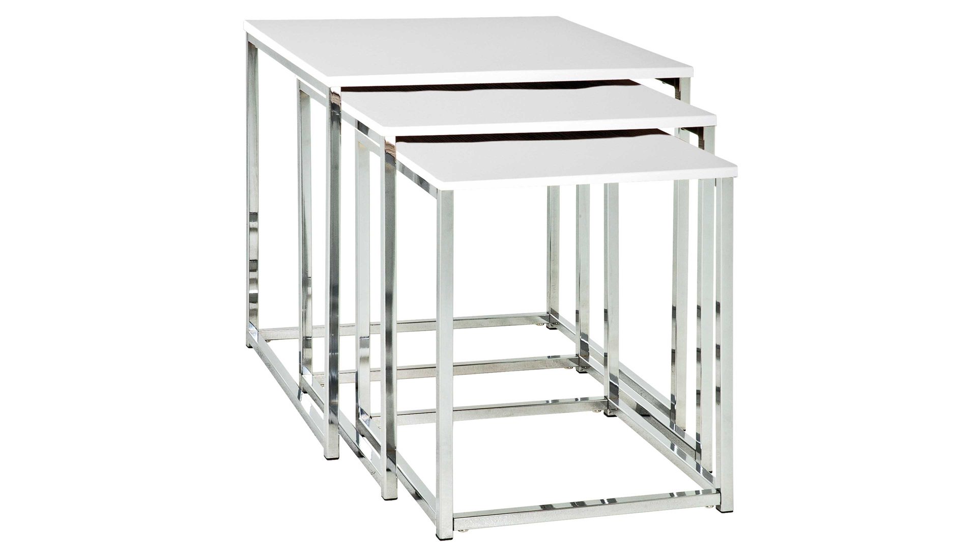 3-Satz-Tisch Haku aus Metall in Weiß Satztisch mit 3 Teilen für nahezu jede Sofalandschaft Weiß & Chrom - dreiteilig