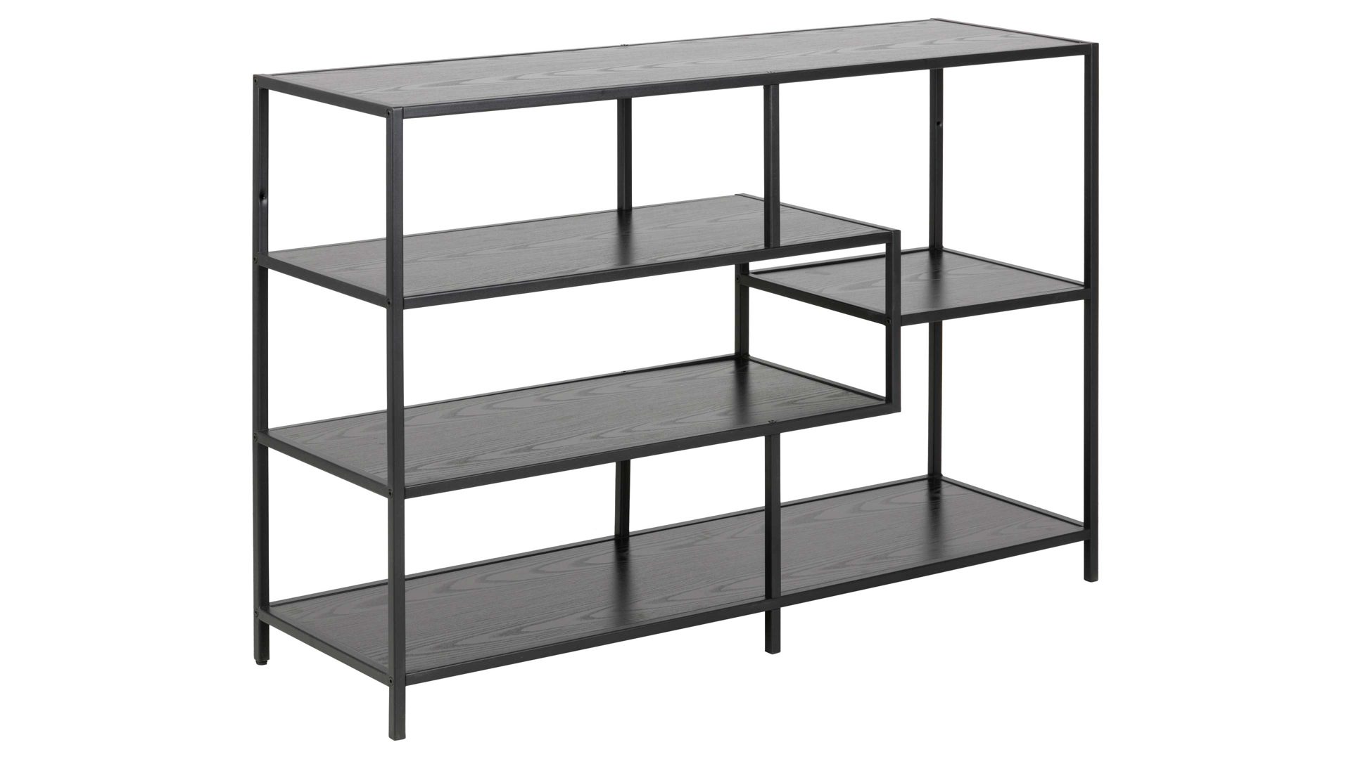 Regal Actona group aus Holz in Schwarz Regal Seaford im Industrielook als Wohnzimmermöbel schwarze Esche - ca. 114 x 78 cm