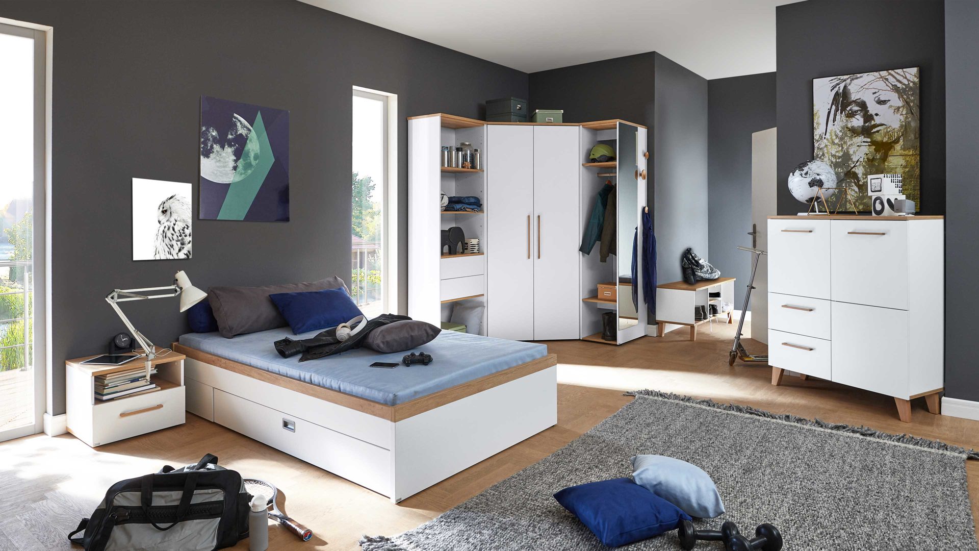 Lowboard Paidi aus Holz in Weiß PAIDI Babyzimmerprogramm Oscar - Lowboard Kreideweiß & Nebraska Eiche – vier Fächer, Breite ca. 124 cm