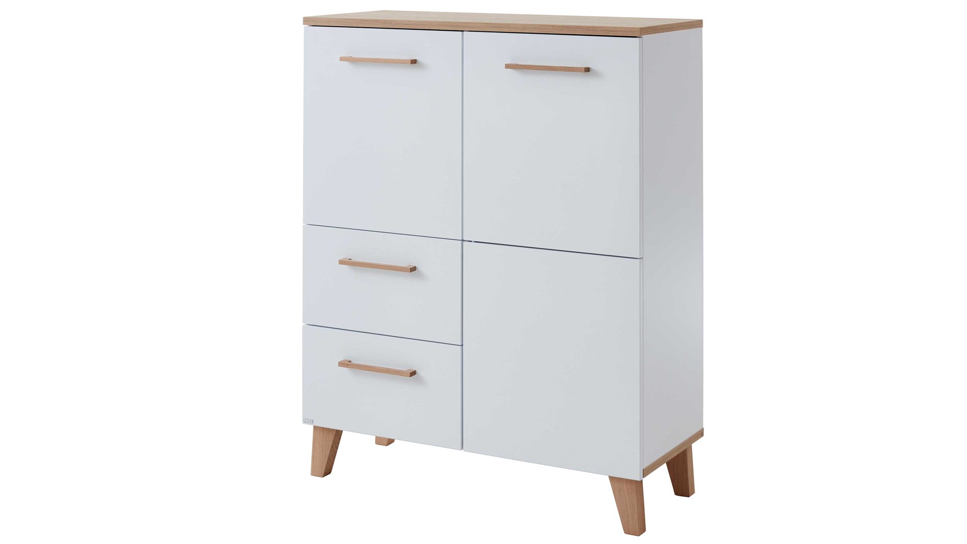 Highboard Paidi aus Holz in Weiß PAIDI Babyzimmerprogramm Oscar - Highboard Kreideweiß & Nebraska Eiche – zwei Türen, zwei Schubladen