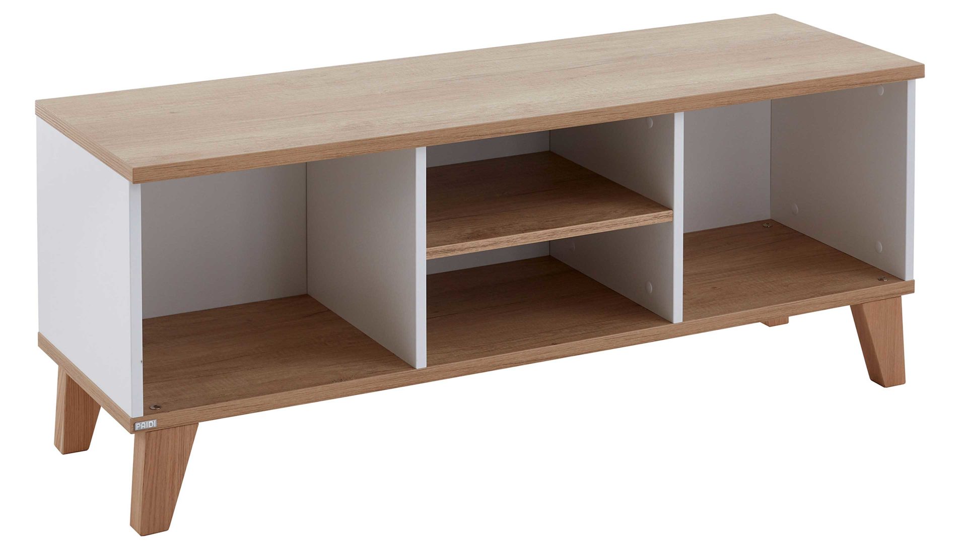 Lowboard Paidi aus Holz in Weiß PAIDI Babyzimmerprogramm Oscar - Lowboard Kreideweiß & Nebraska Eiche – vier Fächer, Breite ca. 124 cm