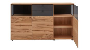 Sideboard Interliving aus Holz in Anthrazit Interliving Esszimmer Serie 5604 - Sideboard Anthrazit  & Eiche rustico- drei Türen, zwei Schubladen