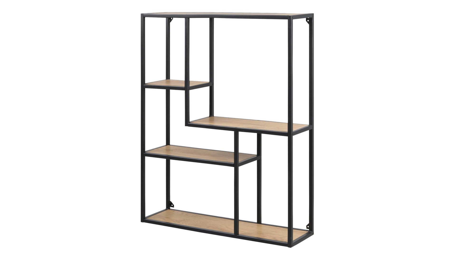 Regal Actona group aus Holz in Holzfarben Regal Seaford im Industrielook, auch als Büromöbel einsetzbar Wildeiche & Schwarz – ca. 75 x 91 cm