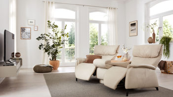 Dreisitzer comfortmaster besser sitzen, liegen, leben aus Leder in Beige Comfortmaster Serie 4867 - Trapezsofa marmorfarbenes Longlife-Leder LG18 - Breite ca. 227 cm