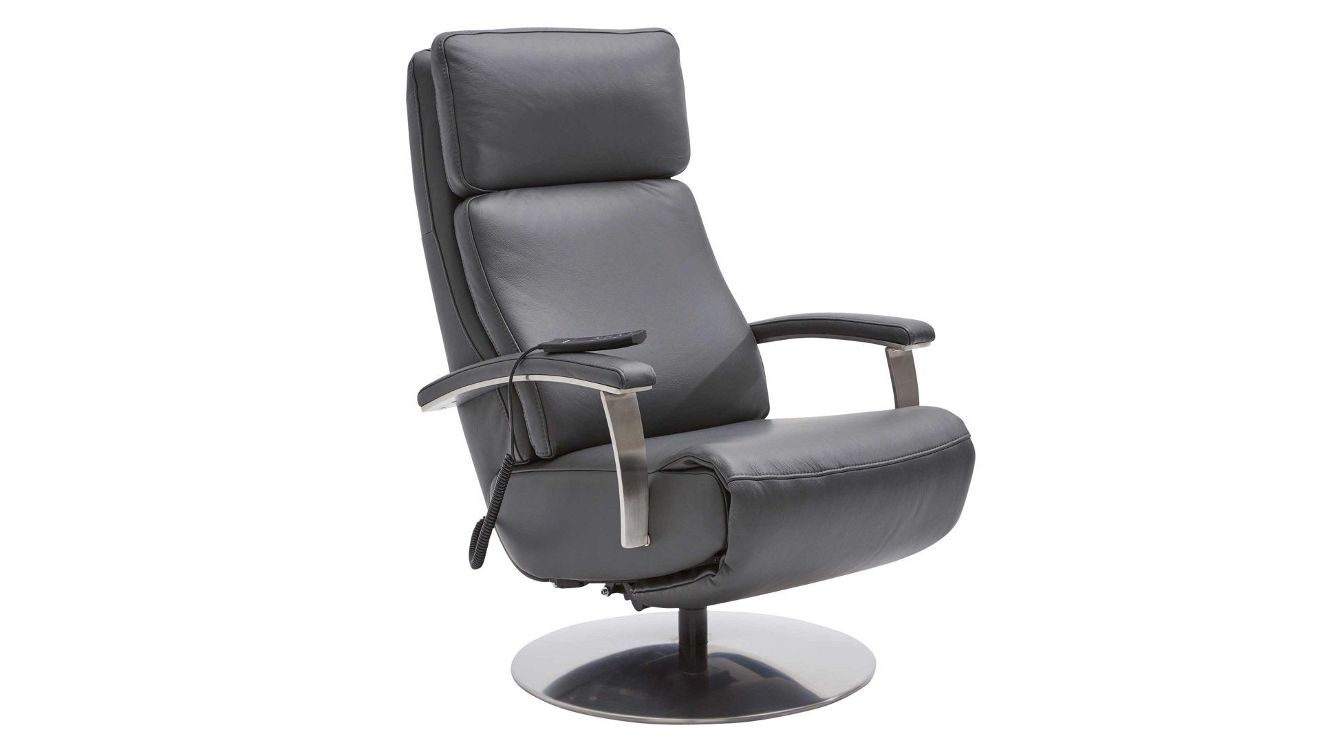 Relaxsessel Interliving aus Leder in Anthrazit Interliving Sessel Serie 4541 – Relaxsessel motorisch - anthrazitfarbenes LongLife-Leder Credo & Tellerfuß V6