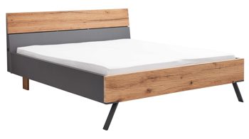 Komplettzimmer Interliving aus Holz in Dunkelgrau Interliving Schlafzimmer Serie 1025 – Komplettzimmer 530001 mit Beleuchtung Graphit & Balkeneiche gehackt - Liegefläche ca. 180 x 200 cm