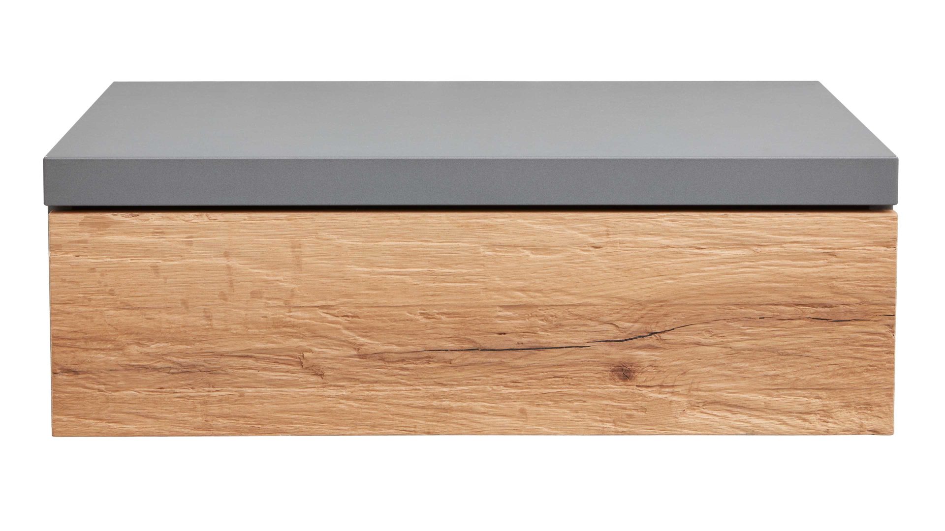 Nachtkommode Interliving aus Holz in Dunkelgrau Interliving Schlafzimmer Serie 1025 – Hängekonsole links, eine Schublade - Graphit & Balkeneiche gehackt