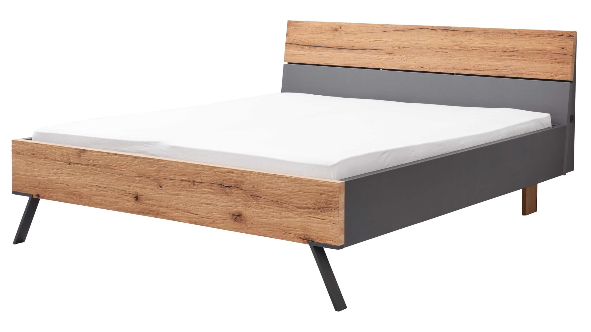 Bettgestell Interliving aus Holz in Dunkelgrau Interliving Schlafzimmer Serie 1025 – Bettgestell 530341 Graphit & Balkeneiche gehackt - Liegefläche ca. 180 x 200 cm