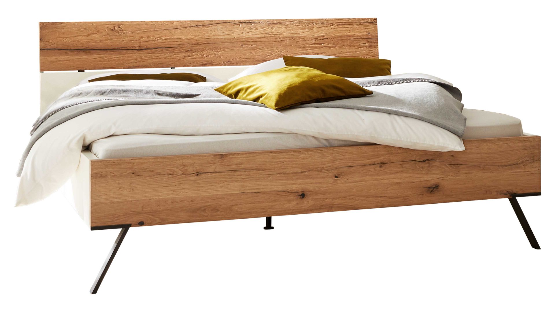 Bettgestell Interliving aus Holz in Weiß Interliving Schlafzimmer Serie 1025 – Bettgestell Weiß & Balkeneiche gehackt - Liegefläche ca. 160 x 200 cm