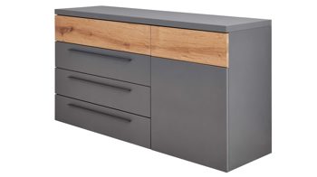 Kombikommode Interliving aus Holz in Dunkelgrau Interliving Schlafzimmer Serie 1025 – Kombikommode Graphit & Balkeneiche gehackt - vier Schubladen, eine Tür