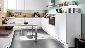 Einbauküche Nolte® küchen aus Holz in Weiß nolte® Einbauküche Sigma mit privileg-Einbaugeräten Weiß & Kernbuche – Stellfläche ca. 285 x 310 cm