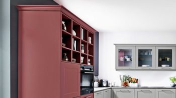 Einbauküche Nolte® küchen aus Holz in Grau nolte® Einbauküche Frame mit SIEMENS-Einbaugeräten Platingrau & Hennarot - zweizeilig