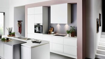 Einbauküche Nolte® küchen aus Holz in Weiß nolte® Einbauküche Soft mit AEG-Einbaugeräten Weiß & Quarzgrau – zweiteilig