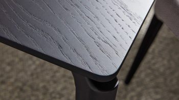 Tischgruppe Interliving aus Stoff in Silber Interliving Esszimmer Serie 5110 - Essgruppe mit Armlehnstühlen silberfarbener Bezug Calvin, ebenholzfarbene Holzfüße & mattschwarzes Eichefurnier