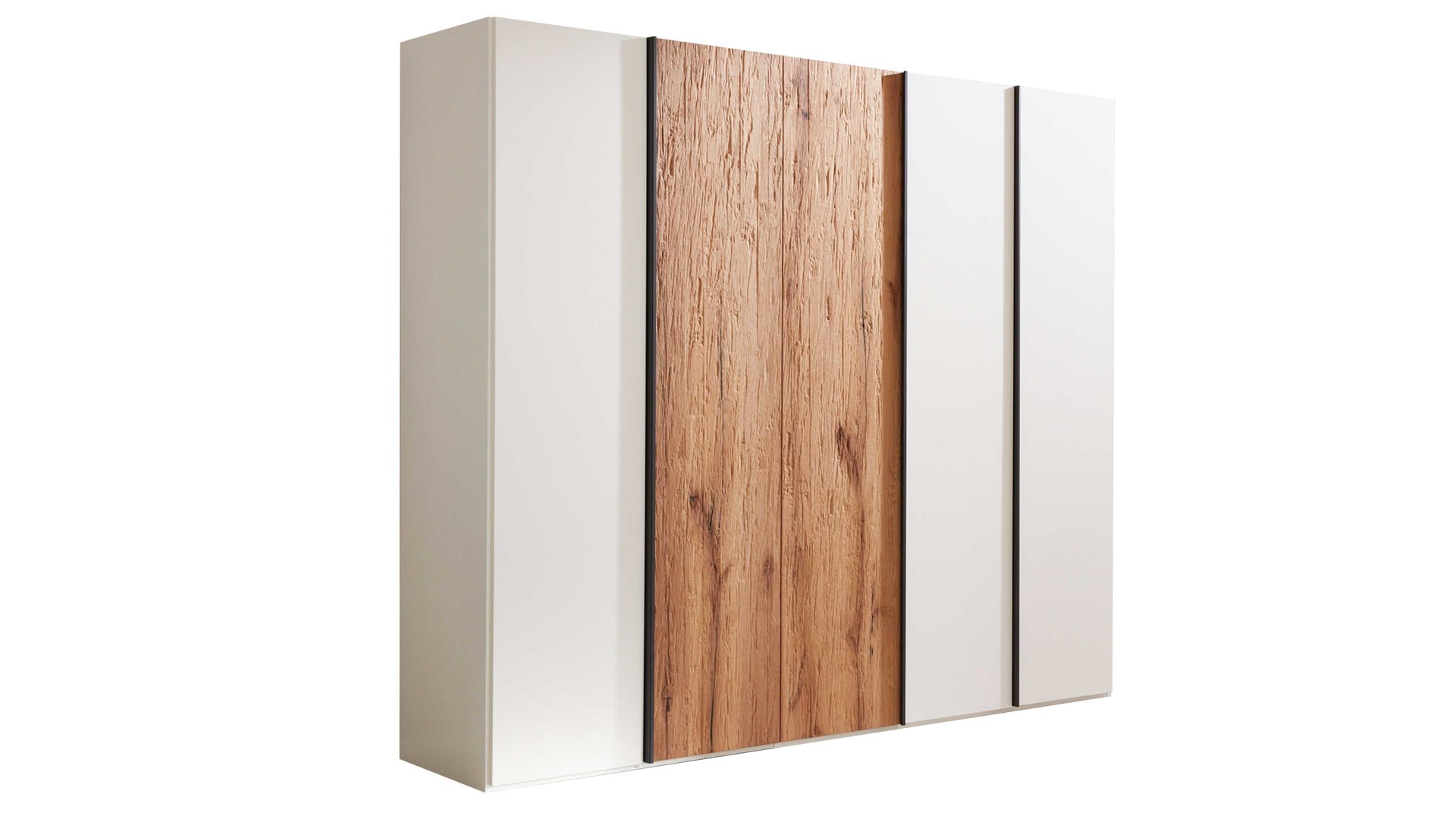 Kleiderschrank Interliving aus Holz in Weiß Interliving Schlafzimmer Serie 1025 – Kleiderschrank Weiß & Balkeneiche gehackt - fünf Türen, Breite ca. 249 cm