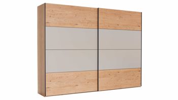 Kleiderschrank Interliving aus Holz in Grau Interliving Schlafzimmer Serie 1024 – Schwebetürenschrank Design 25,  Taupe & Balkeneiche - zwei Türen, Breite ca. 271 cm