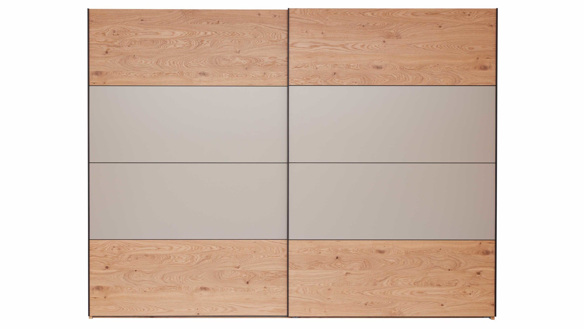 Kleiderschrank Interliving aus Holz in Grau Interliving Schlafzimmer Serie 1024 – Schwebetürenschrank Design 25,  Taupe & Balkeneiche - zwei Türen, Breite ca. 271 cm