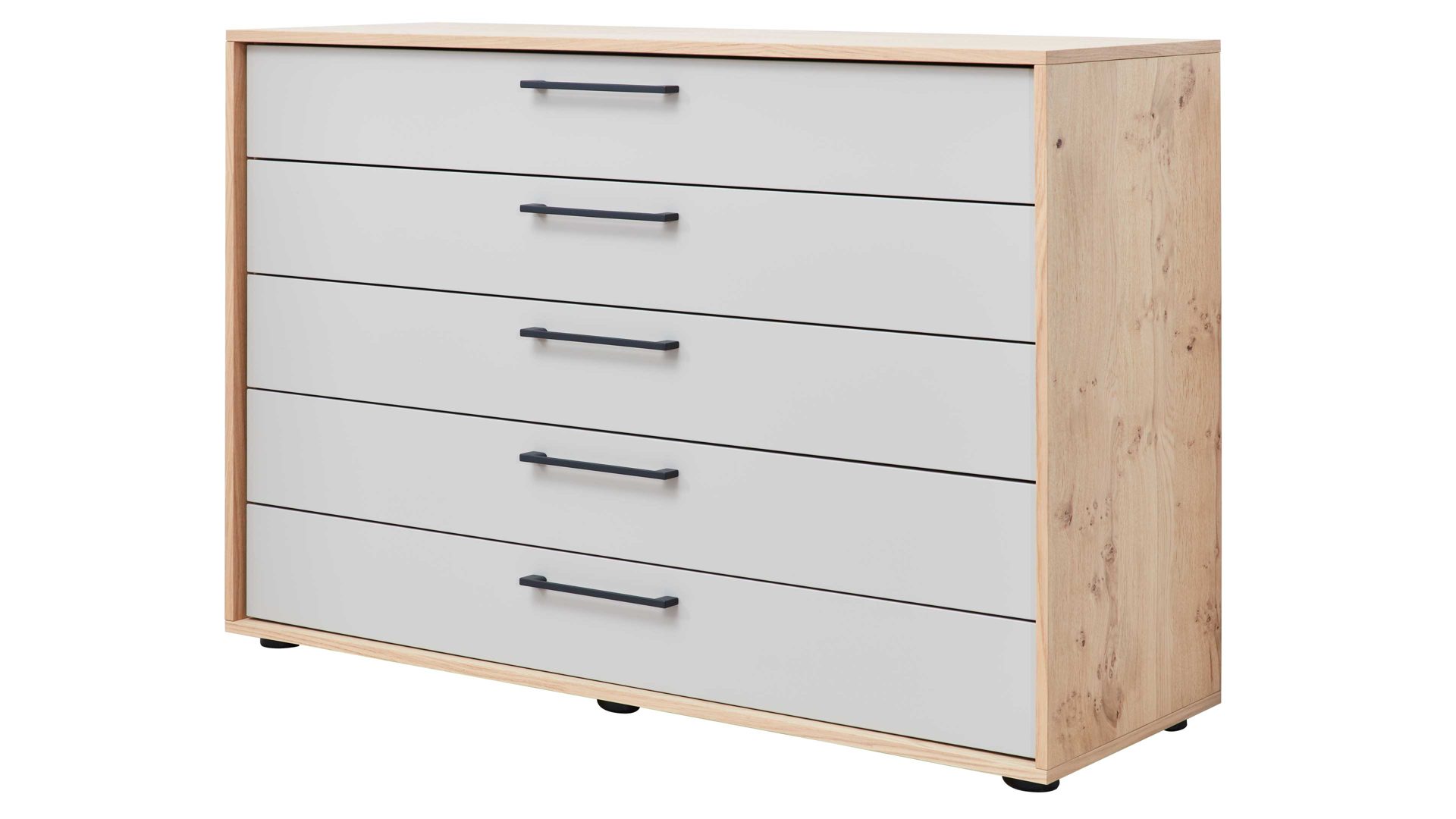 Schubladenkommode Interliving aus Holz in Weiß Interliving Schlafzimmer Serie 1023 – Schubladenkommode Weiß & Balkeneiche - fünf Schubladen, Breite ca. 124 cm