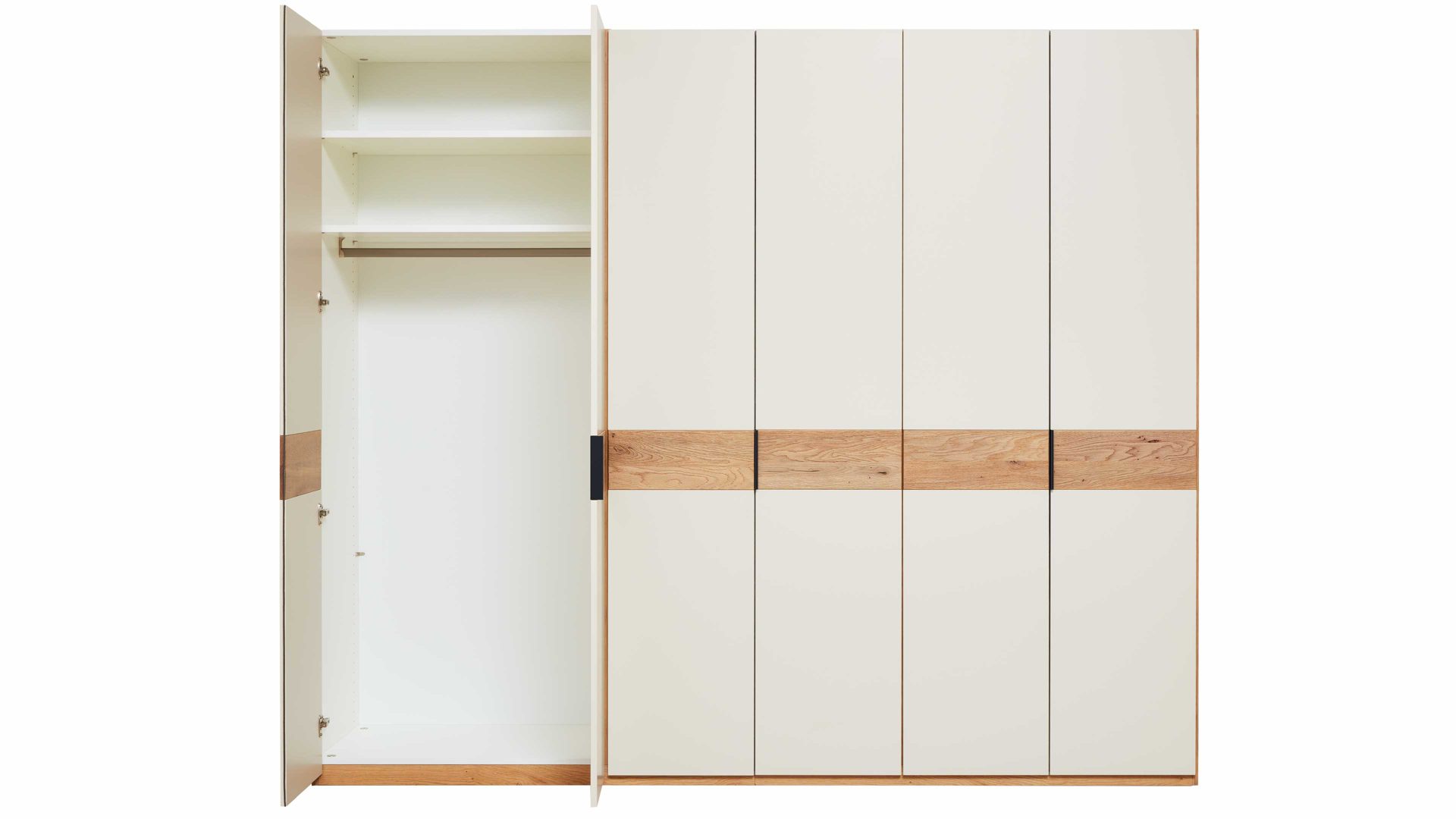 Kleiderschrank Interliving aus Holz in Weiß Interliving Schlafzimmer Serie 1023 – Kleiderschrank Weiß & Balkeneiche - sechs Türen, Breite ca. 269 cm