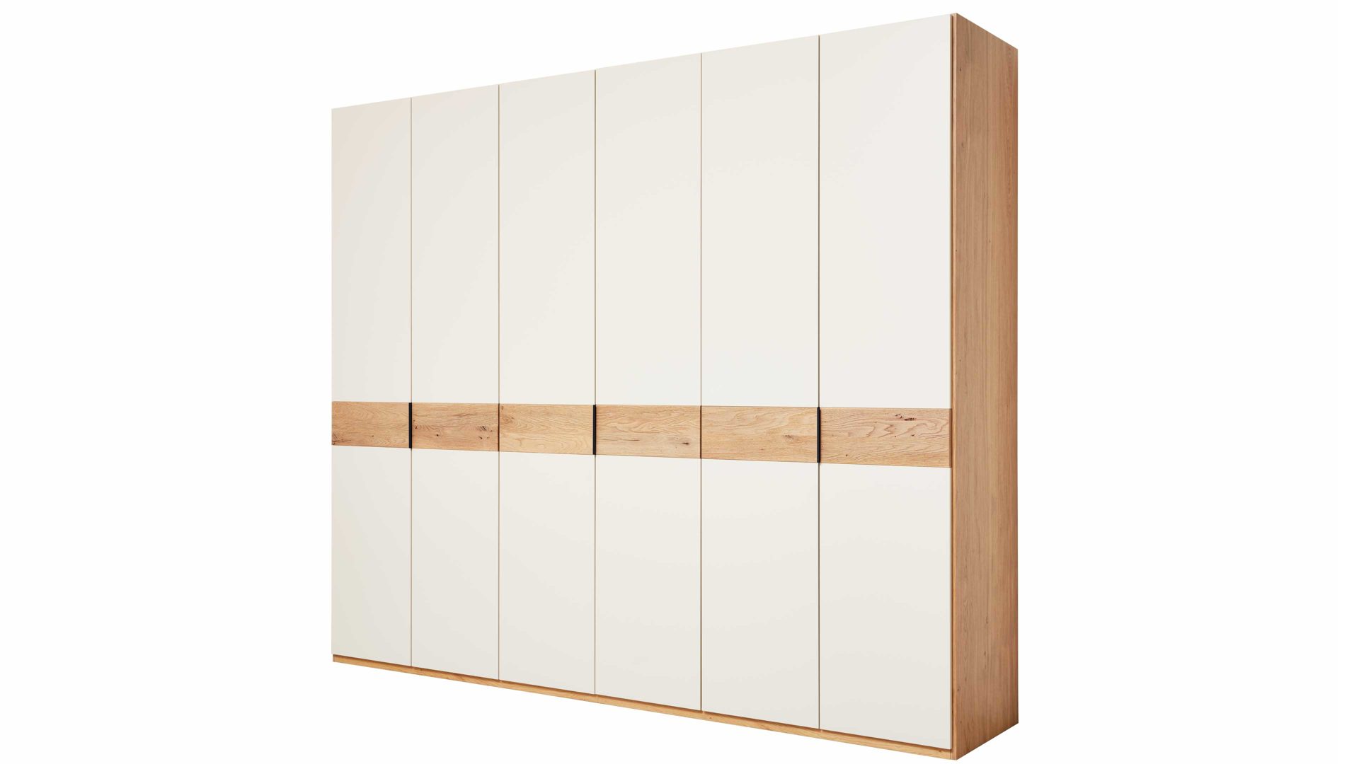 Kleiderschrank Interliving aus Holz in Weiß Interliving Schlafzimmer Serie 1023 – Kleiderschrank Weiß & Balkeneiche - sechs Türen, Breite ca. 269 cm