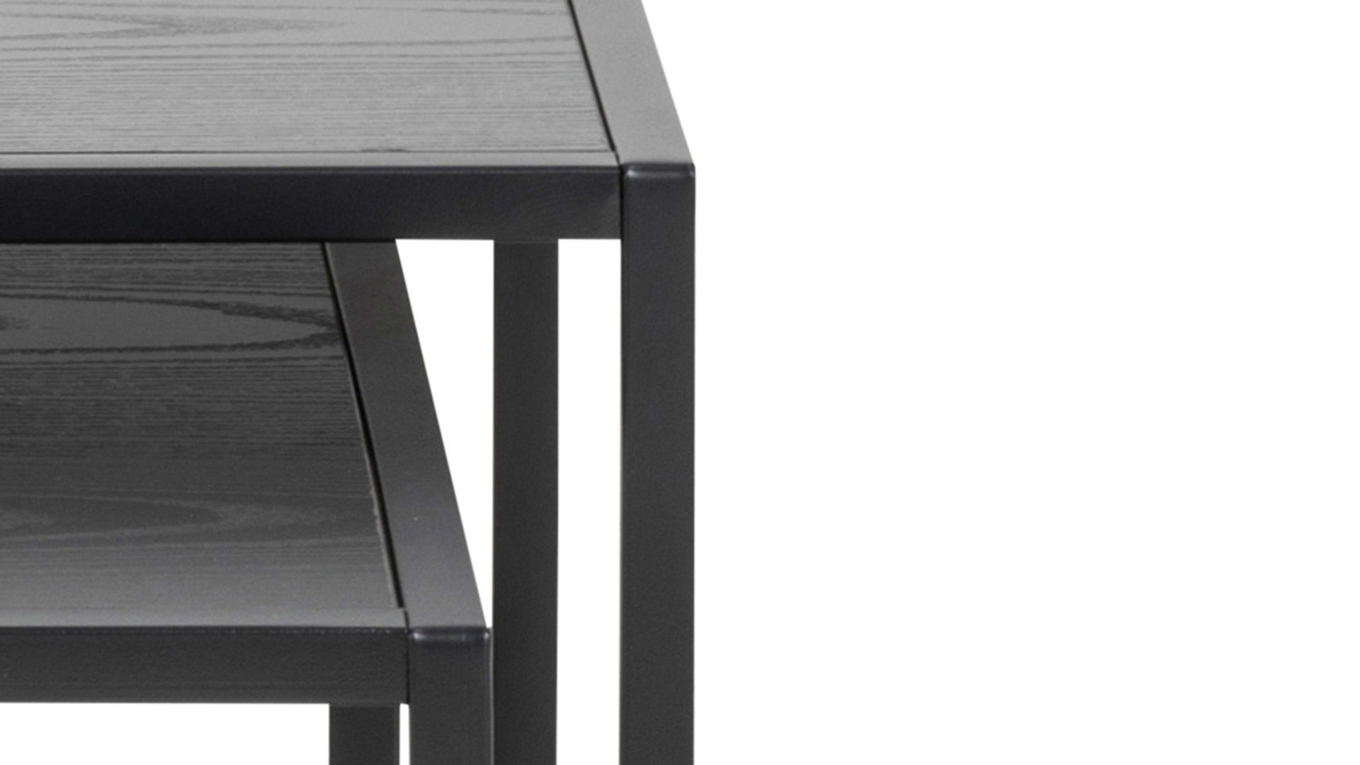 Beistelltisch-Set Actona group aus Holz in Schwarz Beistelltisch-Set Seaford im Industrielook bzw. Beistelltische schwarz Esche – zweiteilig