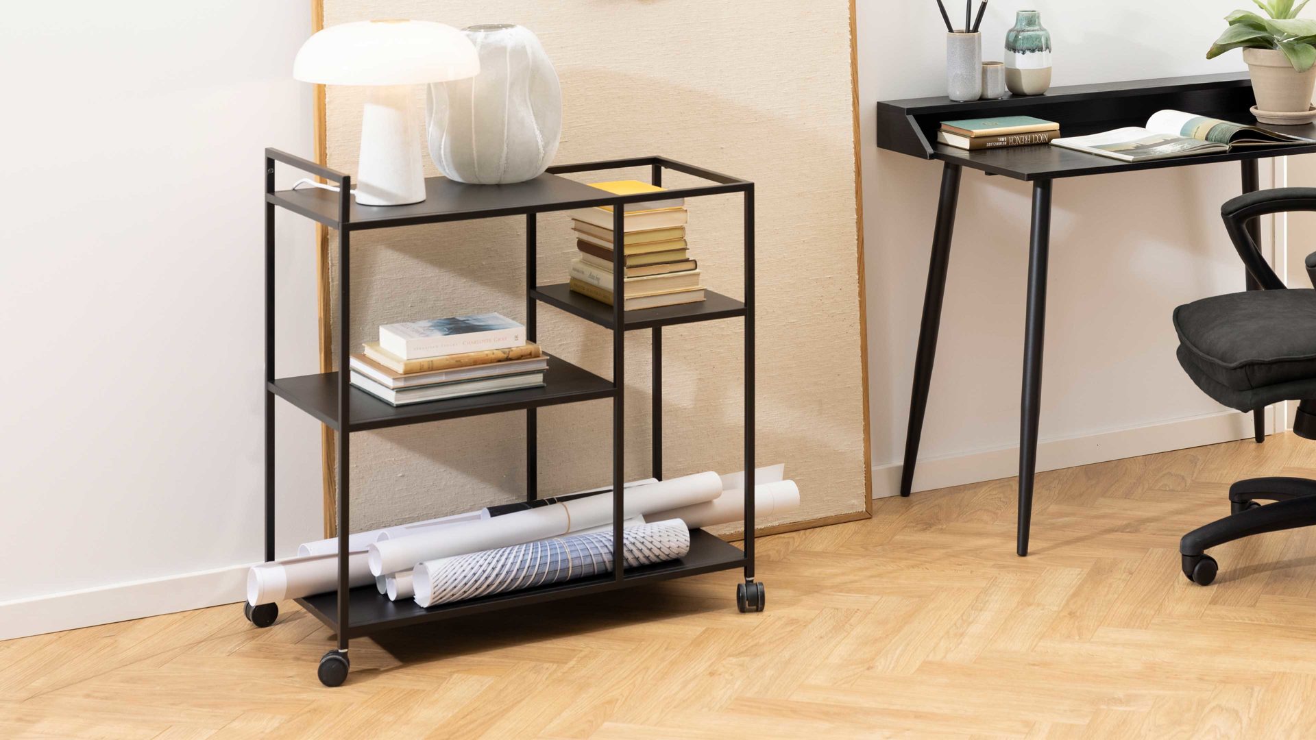 Servierwagen Actona group aus Metall in Schwarz Metallmöbel Newcastle - Servierwagen schwarzes Metall - drei Böden, Breite ca. 78 cm