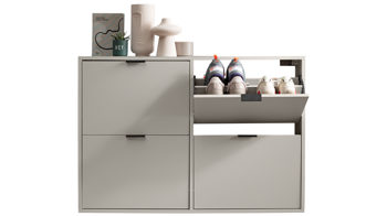 Schuhkipper Mäusbacher i.i. aus Holz in Hellgrau Kommodenserie Bonnie - Schuhschrank kreidegrauer Mattlack - vier Klapptüren, Breite ca. 120 cm