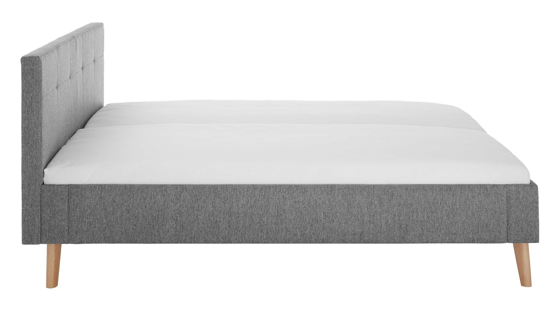 Bettgestell Meise.möbel aus Stoff in Hellgrau Polsterbettgestell Jazz mit gestepptem Kopfteil grauer Bezug Stelar 92 & Holzfüße - Liegefläche ca. 180 x 200 cm