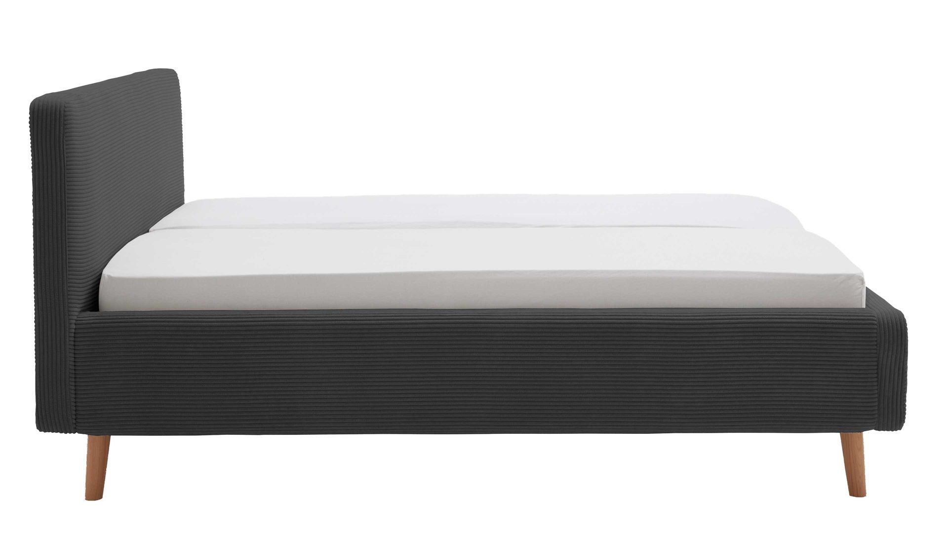 Bettgestell Meise.möbel aus Stoff in Anthrazit Polsterbettgestell Mattis mit Bettkasten anthrazitfarbener Breitcord Poso 34 & Holzfüße - Liegefläche ca. 180 x 200 cm