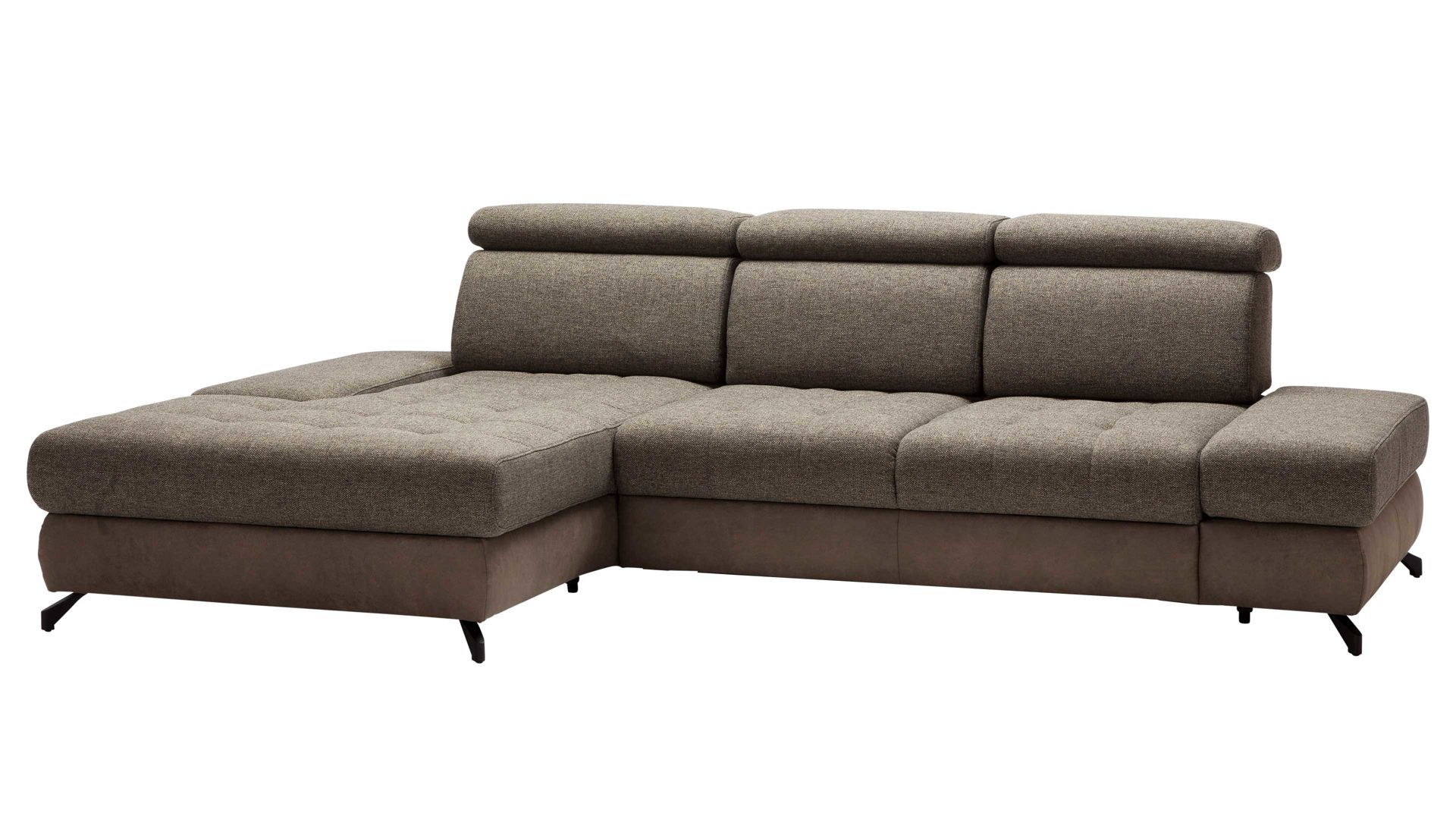 Ecksofa KAWOO aus Stoff in Grün KAWOO Polsterprogramm Torino XC - Ecksofa khakifarbener Bezug Amsterdam 757 & schwarze Metallfüße – Stellfläche ca. 186 x 312 cm