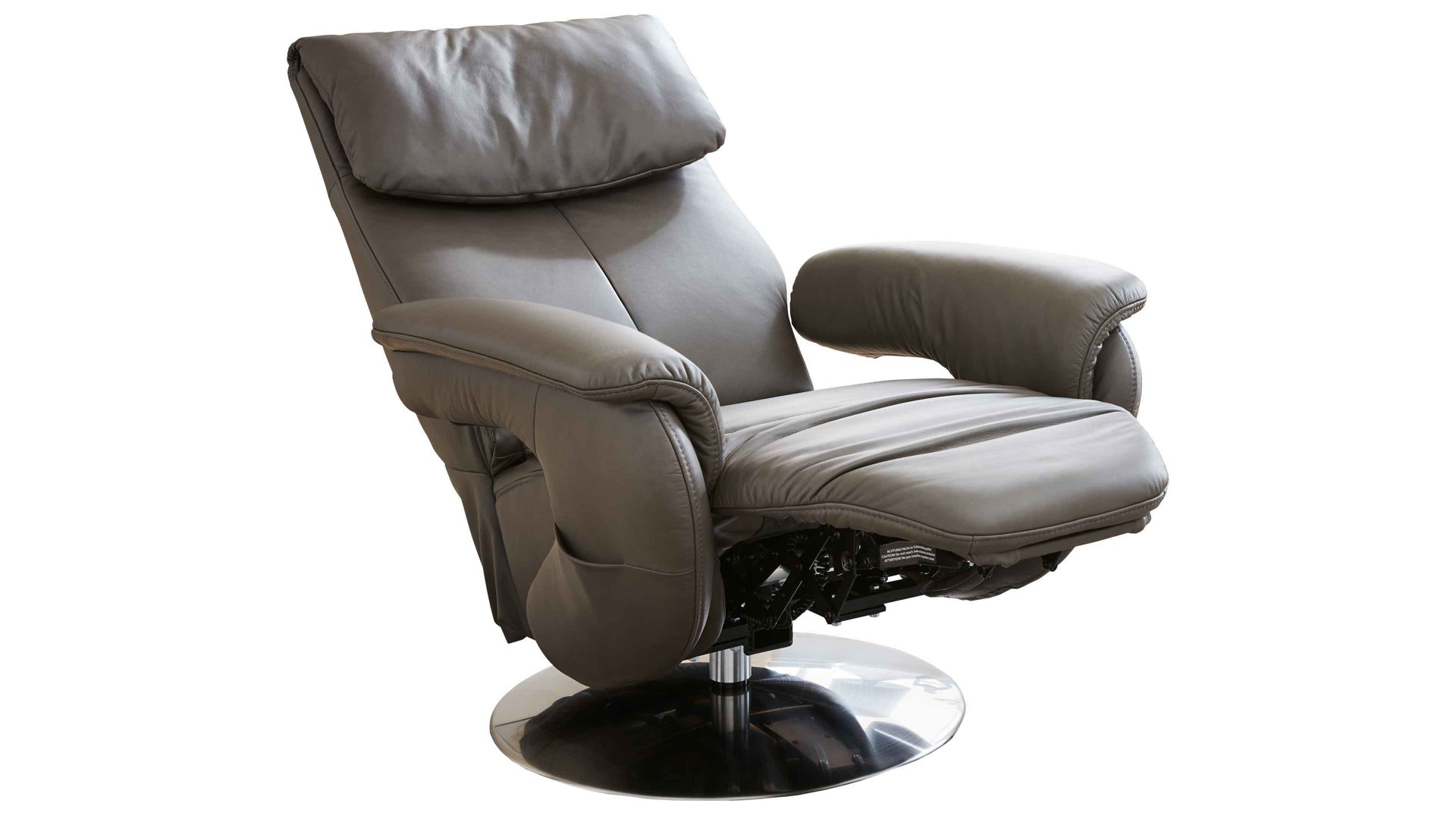 Relaxsessel comfortmaster besser sitzen, liegen, leben aus Leder in Grau Comfortmaster 7444 - Relaxsessel bzw. Polstermöbel 26X granitfarbenes LongLife-Leder LG 24 & edelstahlfarbener Tellerfuß