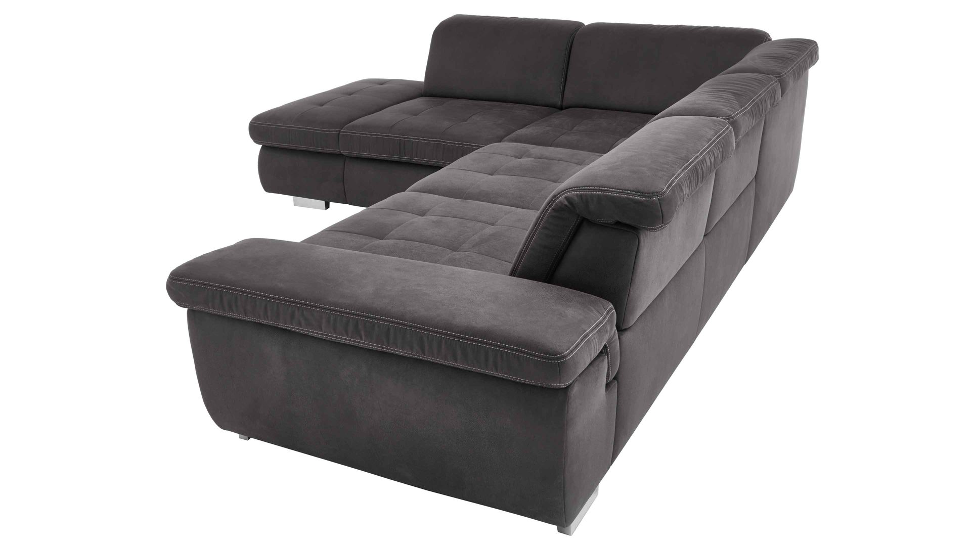 Ecksofa modulmaster aus Stoff in Anthrazit Modulmaster MM-MP1061 - Ecksofa anthrazitfarbene Mikrofaser Saddle & glänzende Metallfüße - Stellfläche ca. 244 x 320 cm