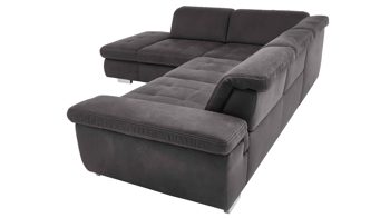 Ecksofa modulmaster aus Stoff in Anthrazit Modulmaster MM-MP1061 - Ecksofa anthrazitfarbene Mikrofaser Saddle & glänzende Metallfüße - Stellfläche ca. 244 x 320 cm
