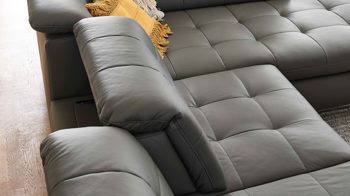 Ecksofa modulmaster aus Leder in Dunkelgrau Modulmaster MM-PN1078 - Ecksofa graues Leder Torro & glänzende Winkelfüße - Stellfläche ca. 283 x 211 cm