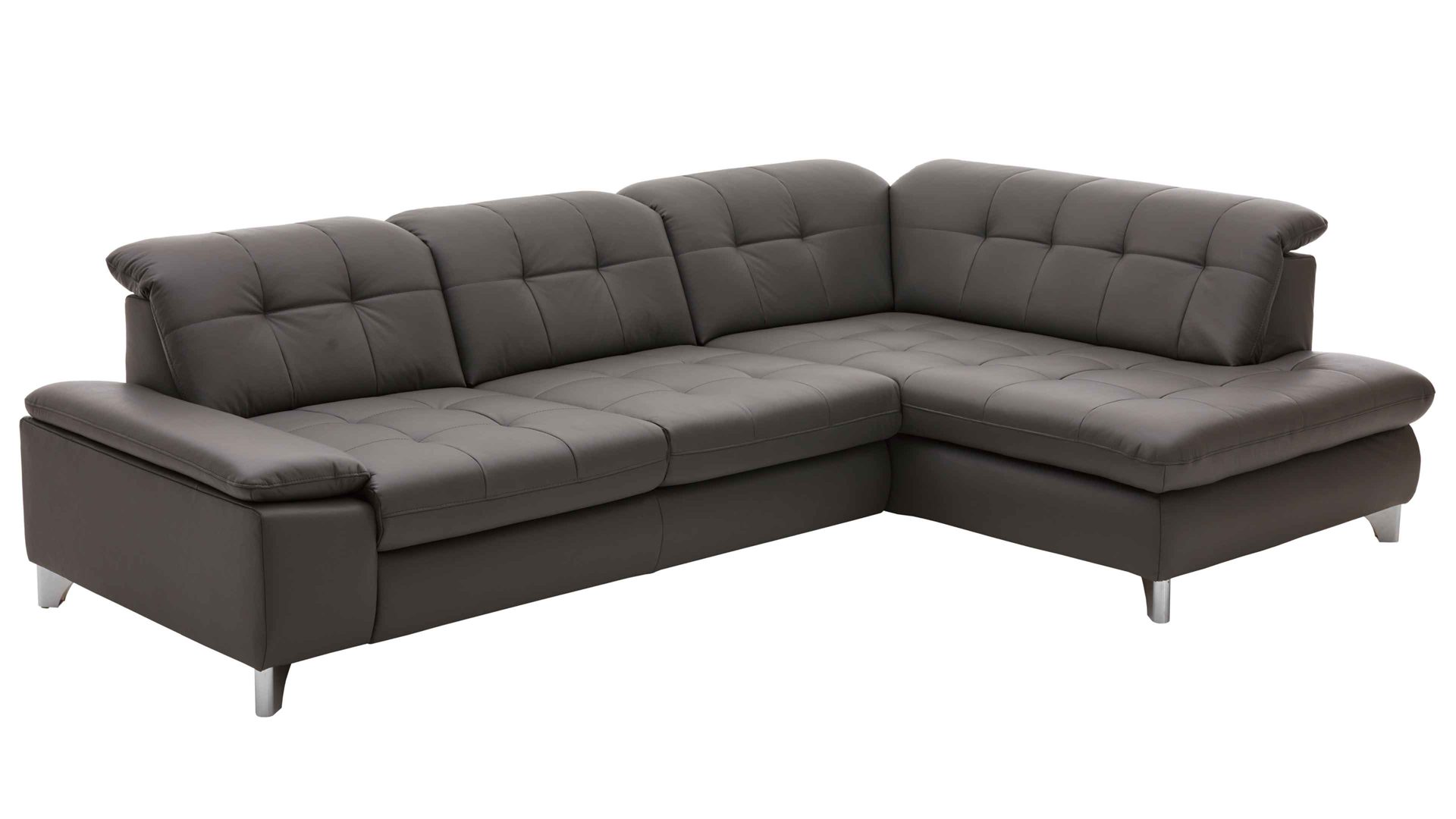 Ecksofa modulmaster aus Leder in Dunkelgrau Modulmaster MM-PN1078 - Ecksofa graues Leder Torro & glänzende Winkelfüße - Stellfläche ca. 283 x 211 cm