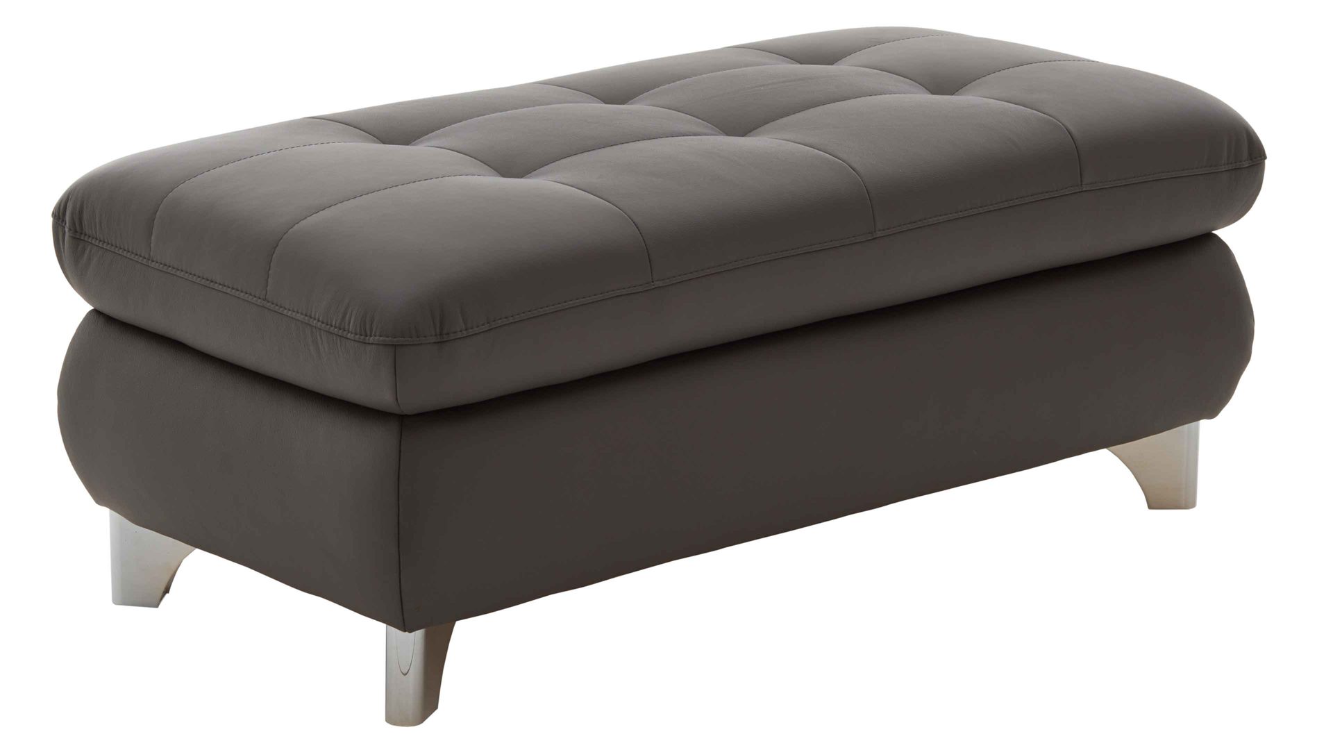 Funktionshocker modulmaster aus Leder in Dunkelgrau Modulmaster MM-PN1078 - XXL-Funktionsocker graues Leder Torro & glänzende Winkelfüße - ca. 129 x 64 cm